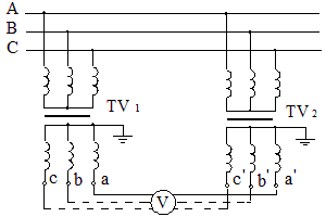 三相電壓互感器低壓側(cè)試驗(yàn)接線(xiàn)接線(xiàn)圖